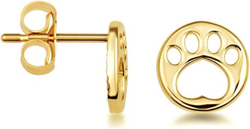 Ladies 10K or 14K Yellow Gold Dog Paw Print Pet Stud Earrings in Saudi Arabia