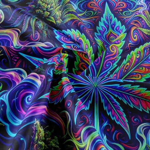 Lacoiime Blacklight Cool Trippy Weed Tapestry - UV Reactive Glow in the Dark Neon Marijuana Cannabis Leaf Wall Hanging, Vibrant Art Hippie for Bedroom, Living Room Decor 60X40 inch in Saudi Arabia
