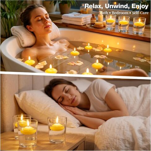 24 Pack Citronella Floating Candles for Centerpieces, Total 150 Hours Burn Time, 2 Inch Scented Water Candles for Pool, Outdoor & Patio, Wedding & Spa Decor, Smokeless & Dripless, Cotton Wick in Saudi Arabia
