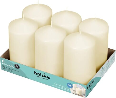 BOLSIUS Set of 6 Ivory Pillar Candles - 3x6 inch Unscented Candle Set - Dripless Clean Burning Smokeless Dinner Candle - Perfect for Wedding Candles, Parties and Special Occasions in Saudi Arabia