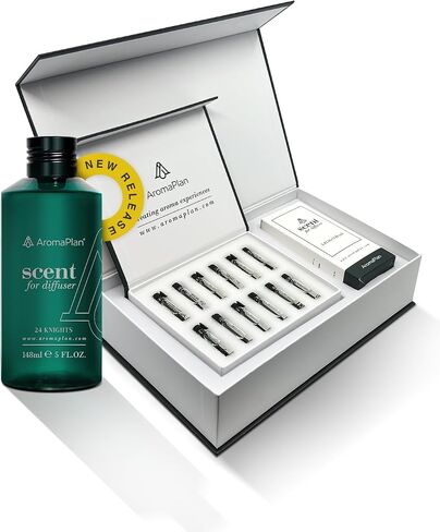 AromaPlan Hotel Scents Fresh & Clean 5 Fl Oz (148ml) & Sample Set with Top 12 Fragrances -Home Luxury Aroma & Hotel Fragrance Diffuser Oil for Aromatherapy, USA Made in Saudi Arabia