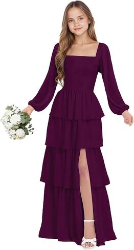 Junior Bridesmaid Dresses Ruffle Tiered Chiffon Flower Girl Dress for Wedding Formal Dresses for Girls in Saudi Arabia