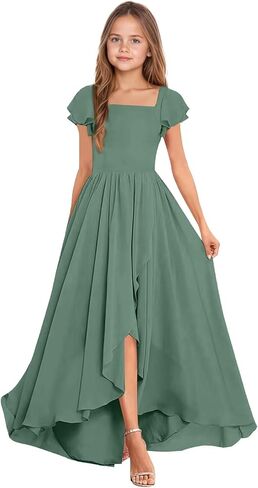 Junior Bridesmaid Dress Ruffle Sleeves Junior Bridesmaid Dresses for Girls Chiffon Flower Girl Dress in Saudi Arabia