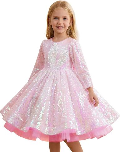 21KIDS Girls Sequin Dress Long Sleeve Prom Sparkle Party Formal Elegant Fancy Girls Dresses Size 4-8Y in Kuwait