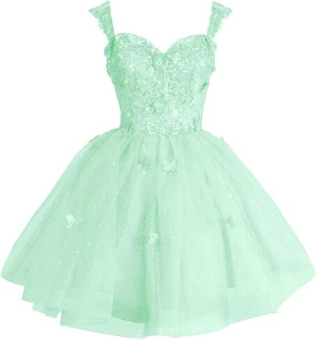 3D Butterfly Off Shoulder Glitter Tulle Homecoming Dresses for Teens Short Sparkly Lace Applique A-Line Prom Dress in Saudi Arabia