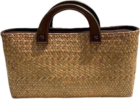 Qianly Handwoven Straw Handbag Handmade Woven Tote Backpack Purse with Wooden Handle And Lining Suitable for gift giving shopping beach daily use home in Saudi Arabia