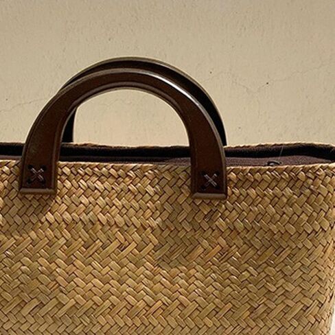 Qianly Handwoven Straw Handbag Handmade Woven Tote Backpack Purse with Wooden Handle And Lining Suitable for gift giving shopping beach daily use home in Saudi Arabia