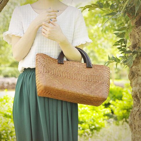 Qianly Handwoven Straw Handbag Handmade Woven Tote Backpack Purse with Wooden Handle And Lining Suitable for gift giving shopping beach daily use home in Saudi Arabia