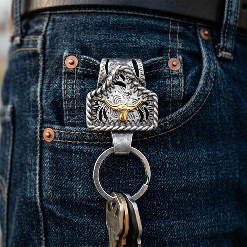 Angyape Vintage Western Cowboy Keychain Handmade Metal Cow Key Chain Clip Key Holder for Belt Bag Car Keys Accessories Gifts in Kuwait