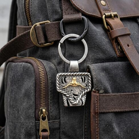 Angyape Vintage Western Cowboy Keychain Handmade Metal Cow Key Chain Clip Key Holder for Belt Bag Car Keys Accessories Gifts in Kuwait