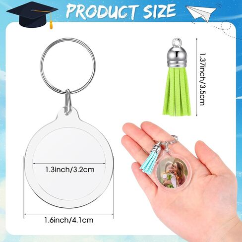 Yaomiao 25 Set Acrylic Photo Keychain with Tassel Clear Blank Custom Keychain Frame Holder Insert Picture Keyring Making Kit (Round) in Saudi Arabia