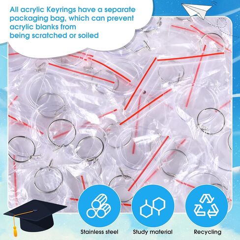 Yaomiao 25 Set Acrylic Photo Keychain with Tassel Clear Blank Custom Keychain Frame Holder Insert Picture Keyring Making Kit (Round) in Saudi Arabia