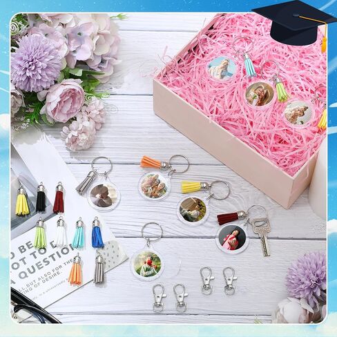 Yaomiao 25 Set Acrylic Photo Keychain with Tassel Clear Blank Custom Keychain Frame Holder Insert Picture Keyring Making Kit (Round) in Saudi Arabia
