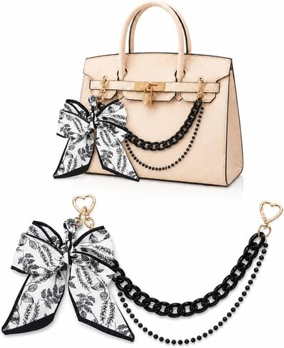 Bow Bag Charms Keychain - 2 Pcs Cute Ribbon Keyring Acrylic Pearl Bags Chain Women Birthday Gifts Purse Accessories in Saudi Arabia