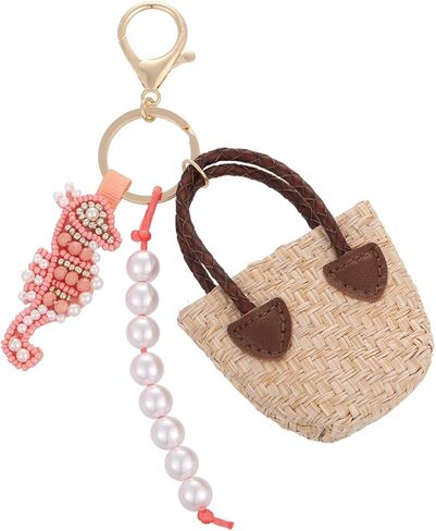Summer Beach Keychain | Seashell Starfish Lobster Palm Tree Mini Woven Bag Charm | Vacation Travel Souvenir Gift in Saudi Arabia