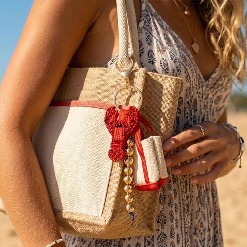 Summer Beach Keychain | Seashell Starfish Lobster Palm Tree Mini Woven Bag Charm | Vacation Travel Souvenir Gift in Saudi Arabia