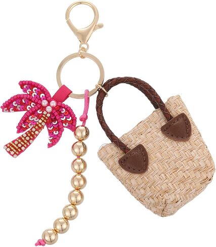 Summer Beach Keychain | Seashell Starfish Lobster Palm Tree Mini Woven Bag Charm | Vacation Travel Souvenir Gift in Saudi Arabia