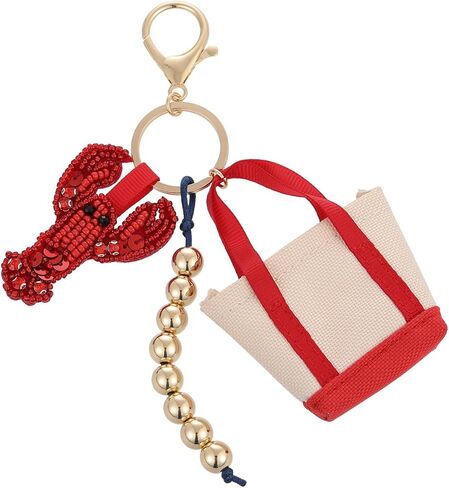 Summer Beach Keychain | Seashell Starfish Lobster Palm Tree Mini Woven Bag Charm | Vacation Travel Souvenir Gift in Saudi Arabia