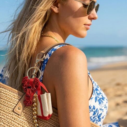 Summer Beach Keychain | Seashell Starfish Lobster Palm Tree Mini Woven Bag Charm | Vacation Travel Souvenir Gift in Saudi Arabia