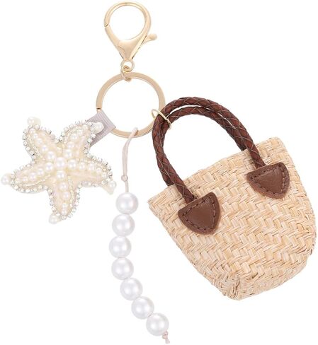 Summer Beach Keychain | Seashell Starfish Lobster Palm Tree Mini Woven Bag Charm | Vacation Travel Souvenir Gift in Saudi Arabia