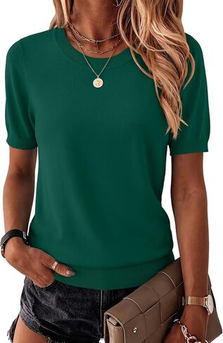 Zeagoo Womens Summer Short Sleeve Tops Crew Neck Lightweight Pullover Sweaters Loose Dressy Casual Blouse Basic Clothes in Saudi Arabia
