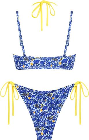 ZAFUL Women's Polka Dot Bikini Set Double Layer Halter Swimsuit Colorblock Side Tie 2 Piece Bathing Suit in Kuwait