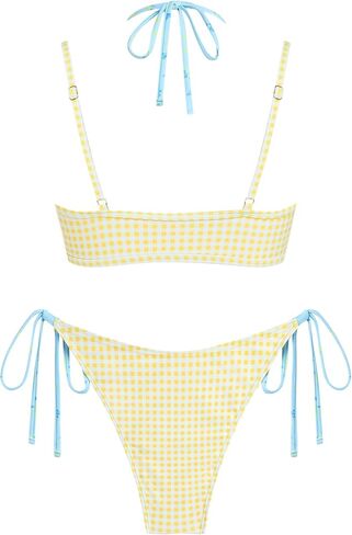 ZAFUL Women's Polka Dot Bikini Set Double Layer Halter Swimsuit Colorblock Side Tie 2 Piece Bathing Suit in Kuwait