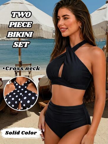 EHSUYAB Women Modest High Waisted Bikini Sets, Ruched Tummy Control Full Coverage Swimsuit, Two Piece Criss Coss Bathing Suit in Kuwait