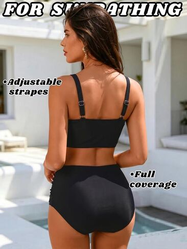 EHSUYAB Women Modest High Waisted Bikini Sets, Ruched Tummy Control Full Coverage Swimsuit, Two Piece Criss Coss Bathing Suit in Kuwait
