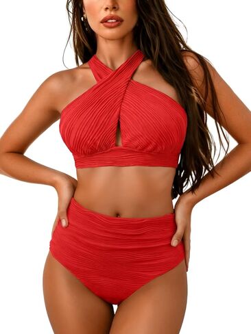 EHSUYAB Women Modest High Waisted Bikini Sets, Ruched Tummy Control Full Coverage Swimsuit, Two Piece Criss Coss Bathing Suit in Kuwait