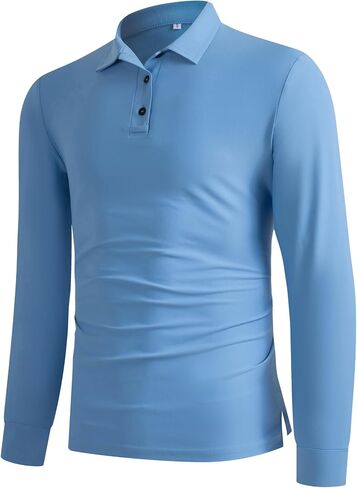 Men's Golf Polo Shirts, Long Sleeve Eyeglass Holder Split Hem, Business Casual 3-Button Placket Classic Fit in Saudi Arabia