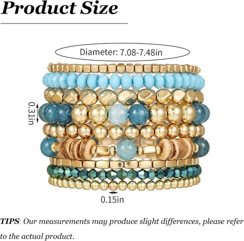 Bohemian Stackable Beaded Bracelets for Women Wood Crystal Resin Bracelet Set Handmade Stretch Layered Bracelets Boho Beach Fashion Jewelry Gift in Kuwait