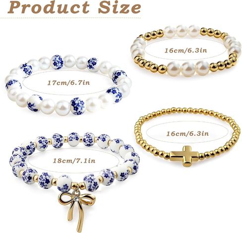 BATHRINS 4 Pcs Stackable Stretch Beaded Bracelets for Women Cross Bow Pearl Bracelet Trendy Vintage Jewelry in Saudi Arabia