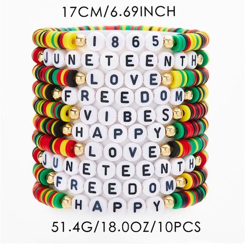 Fuqimanman2020 African Black History Month Clay Beaded Bracelets Colorful 1865 Juneteenth Stackable Bracelets for Women in Kuwait