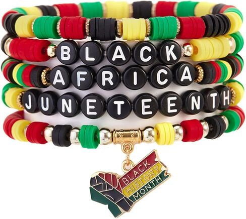 Fuqimanman2020 African Black History Month Clay Beaded Bracelets Colorful 1865 Juneteenth Stackable Bracelets for Women in Kuwait
