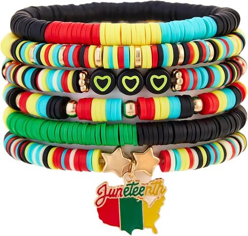 Fuqimanman2020 African Black History Month Clay Beaded Bracelets Colorful 1865 Juneteenth Stackable Bracelets for Women in Kuwait