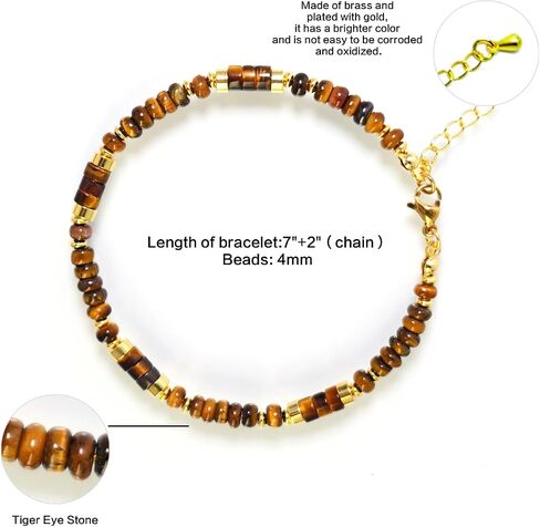 Retro-style colorful natural stone Bracelet, Tiger's eye stone,handmade, stackable to wear, designed specifically for women. in Kuwait