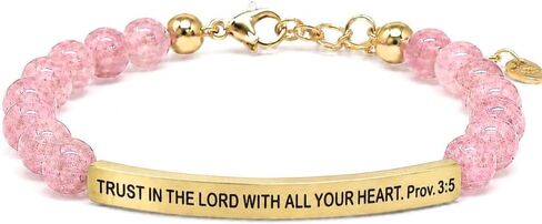 THE INSPIRATION CO. Trust in the Lord with All Your Heart – Prov. 3:5 Christian Bracelet – Natural Gemstone Bracelet with Adjustable Stretch Fit and Engraved Stainless Steel Bar – Made in USA in Saudi Arabia