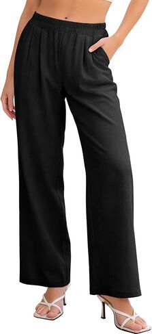 Kissonic Cotton Linen Palazzo Pants Elastic Waist Summer Beach Vacation Wide Leg Trousers with Pockets in Saudi Arabia