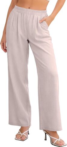 Kissonic Cotton Linen Palazzo Pants Elastic Waist Summer Beach Vacation Wide Leg Trousers with Pockets in Saudi Arabia