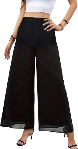 GORGLITTER Women's Chiffon Pants Dressy High Waist Flowy Palazzo Pants Summer Boho Wide Leg Casual Trousers in Kuwait