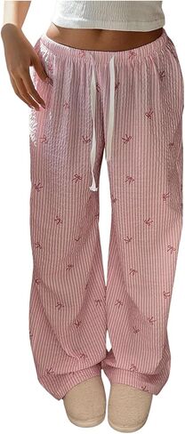 SHENHE Women's Y2k Striped Bow Pants Low Rise Wide Leg Drawstring Lounge Casual Trouser in Kuwait