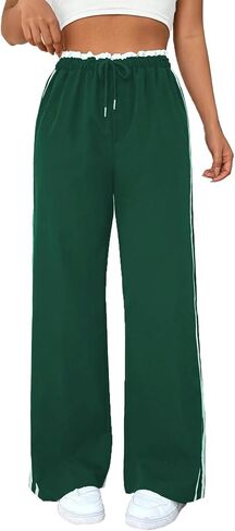 Linsennia Women's Y2K Side Stripe Wide Leg Pants - High Waist Drawstring Casual Track Pants for Daily & Streetwear in Saudi Arabia