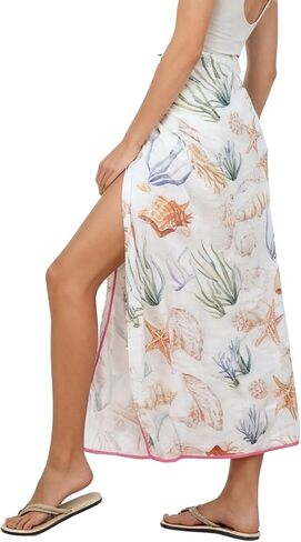 Amazhiyu Women's 100% Linen Sarong Wrap Graphic Printed Beach Swimsuit Cover Up in Kuwait