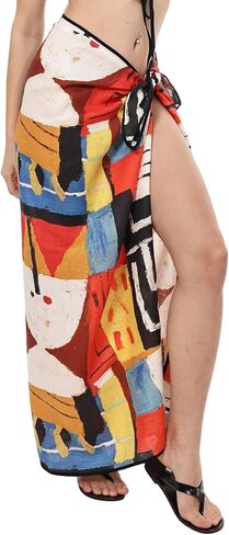 Amazhiyu Women's 100% Linen Sarong Wrap Graphic Printed Beach Swimsuit Cover Up in Kuwait