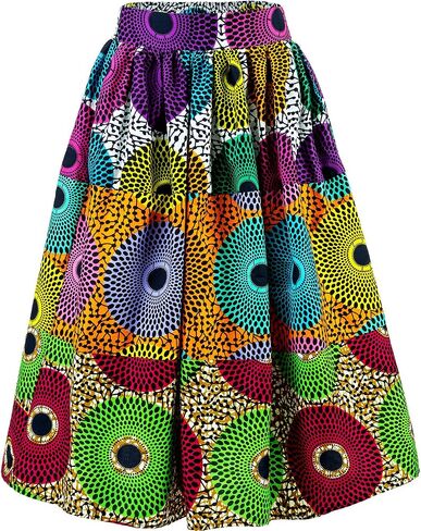 SHENBOLEN Women's African Print Skirts Ankara Traditional Casual Splicing Skirt in Kuwait