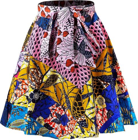 SHENBOLEN Women's African Print Skirts Ankara Traditional Casual Splicing Skirt in Kuwait