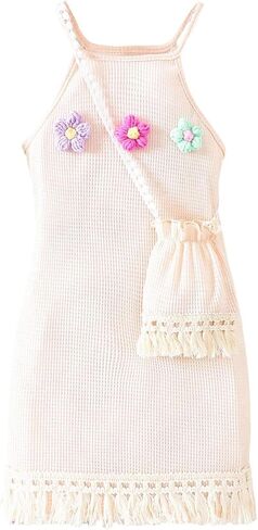 Verdusa Girl's 3D Floral Sweater Dress Summer Fringe Sleeveless Knit Dresses with Crossbody Bags in Kuwait