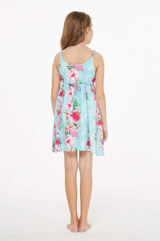 Girl Hawaiian Classic Empire Dress with Elastic Strap in Pink White Hibiscus Vine in Kuwait