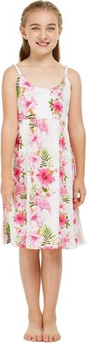 Girl Hawaiian Classic Empire Dress with Elastic Strap in Pink White Hibiscus Vine in Kuwait